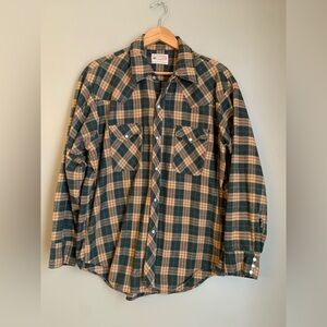 Vtg 70s Buffalo Bill Western Flannel Cowboy Shirt Pearl Snap Buttons Heavy xl